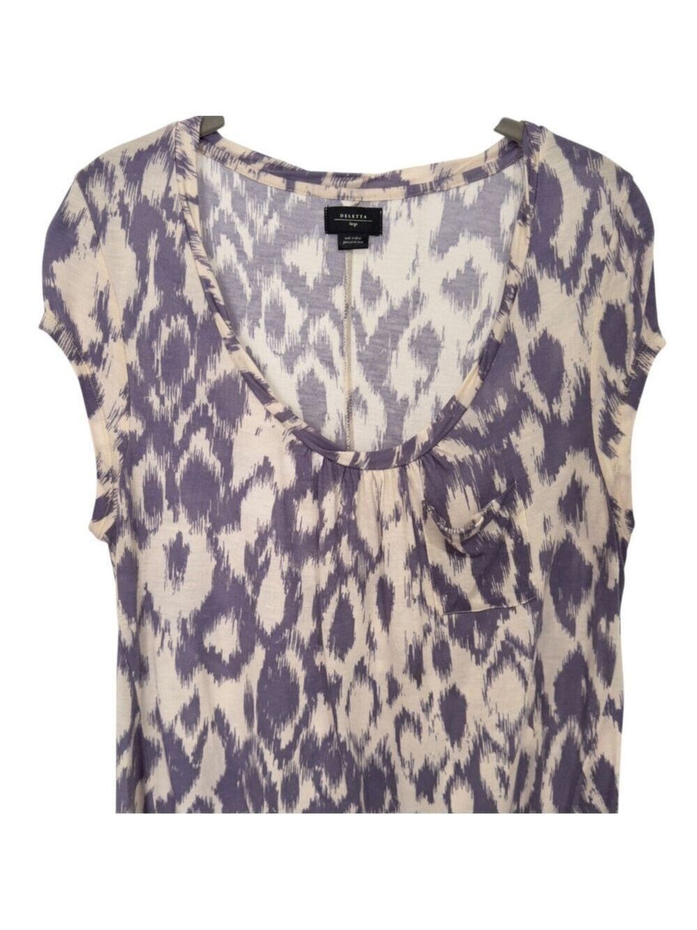 Anthropologie Deletta Sz L Ikat‎ Tunic Tee Lavender Purple Cream Cap Sleeve